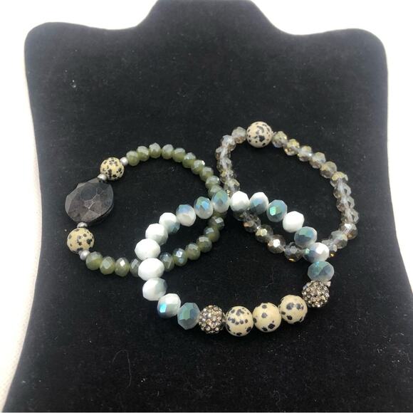 3 Set Gemstone Speckled Sparkling Beads Multi Size Gemstones Stretchy Bracelets - Picture 1 of 12
